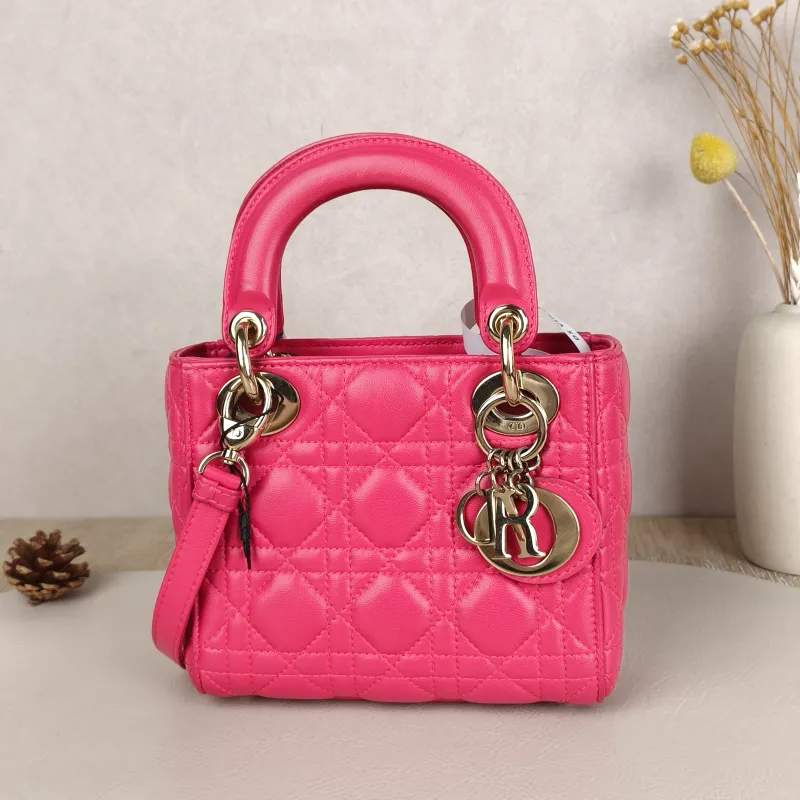 DIOR Lady Lady Dior Bag mini Pink Lambskin · Shoulder Strap Dust Bag · 17 × 7 × 15 cm