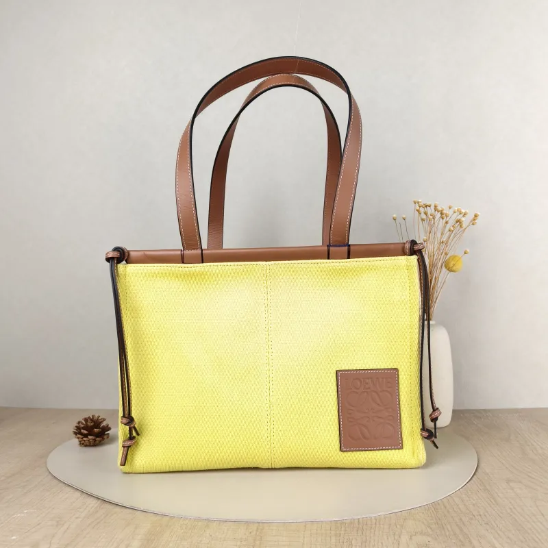 LOEWE Top Handle Bagcushion tote Brown Yellow Canvas Small32 × 16 × 24 cm
