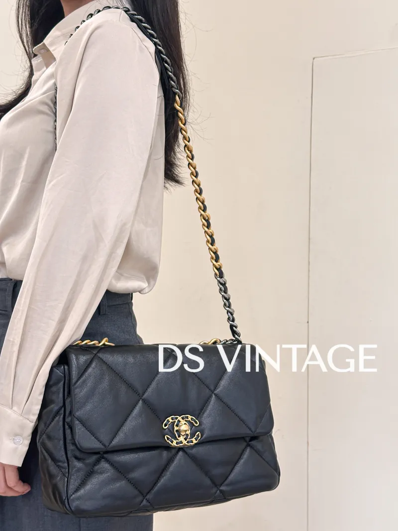 Chanel Crossbody Bag 19Bag Black SL ambskin Medium 30 × 10 × 20 cm — on-model view 3 of 3