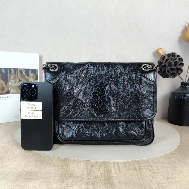 SAINT LAURENT Crossbody Bag Niki D Waxed Leather Calfskin Medium 28 × 8.5 × 20 cm — cover view 6 of 6