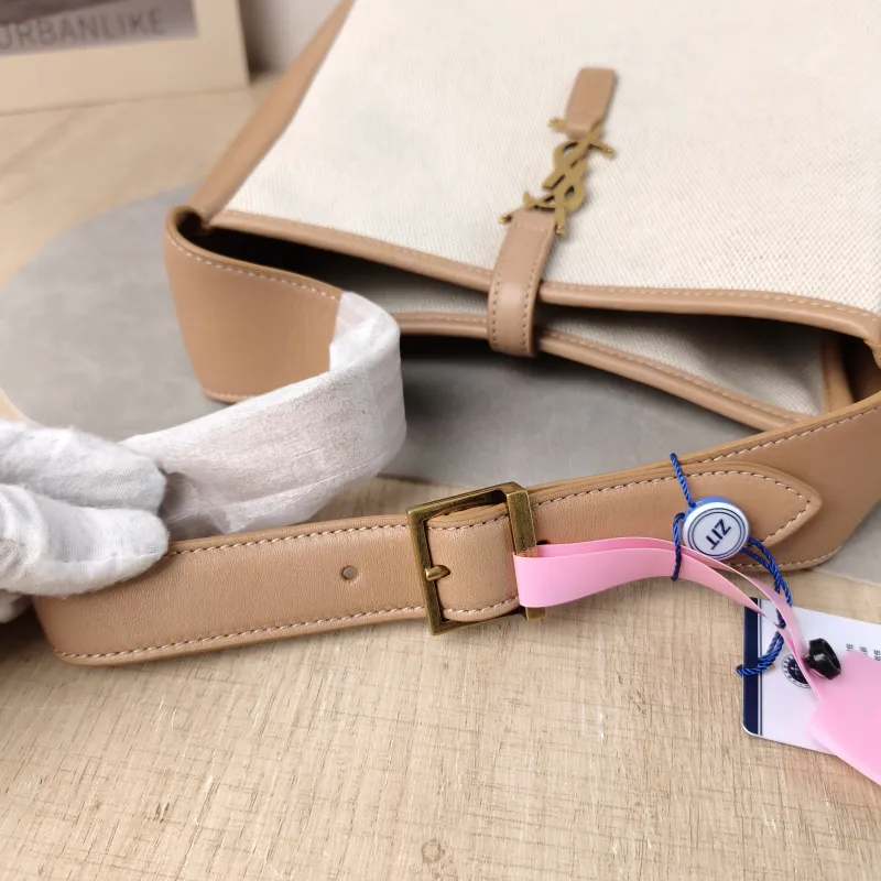 SAINT LAURENT Crossbody Bag LE 5 À 7 Hobo Inner Pouch Beige Brown Canvas Small 22.5 × 8.5 × 23 cm — detail view 14 of 14