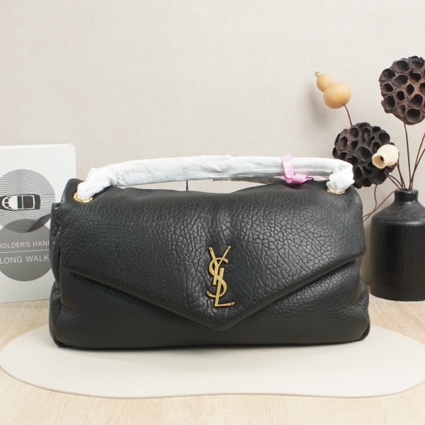 SAINT LAURENT CALYPSO Shoulder Bag Large Black Lambskin · 38 × 10 × 21 cm