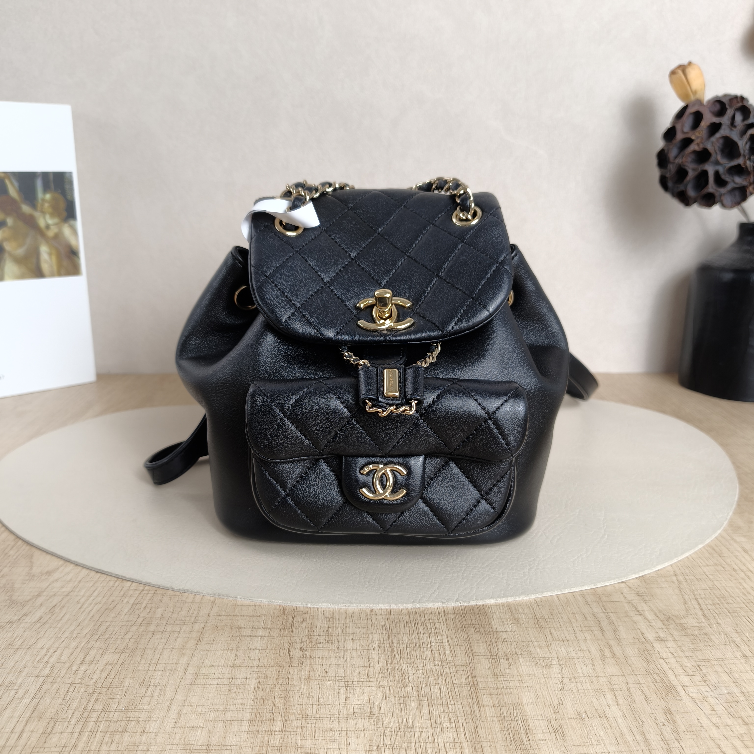 Chanel Backpack Duma Black Grained Calfskin Small18 × 9.5 × 19 cm