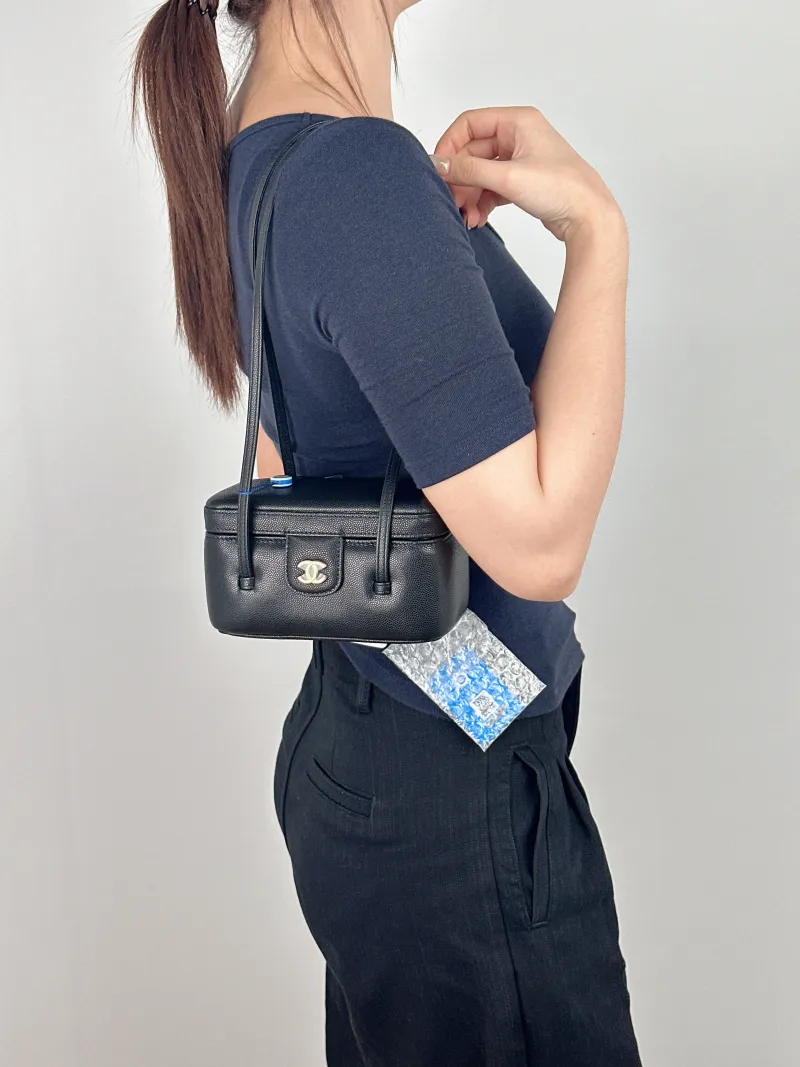 Chanel Shoulder Bag 26s preppy Shoulder Bag Black Grained Calfskin 17 × 8 × 9.5 cm — on-model view 2 of 2