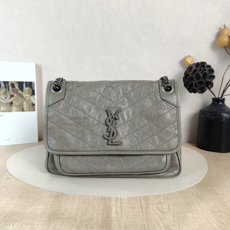 SAINT LAURENT Crossbody Bag Niki D Waxed Leather Medium 28 × 8.5 × 20 cm