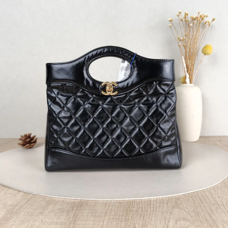 Chanel Crossbody Bag 31Bag Black Waxed Leather Mini 23 × 5.5 × 22 cm