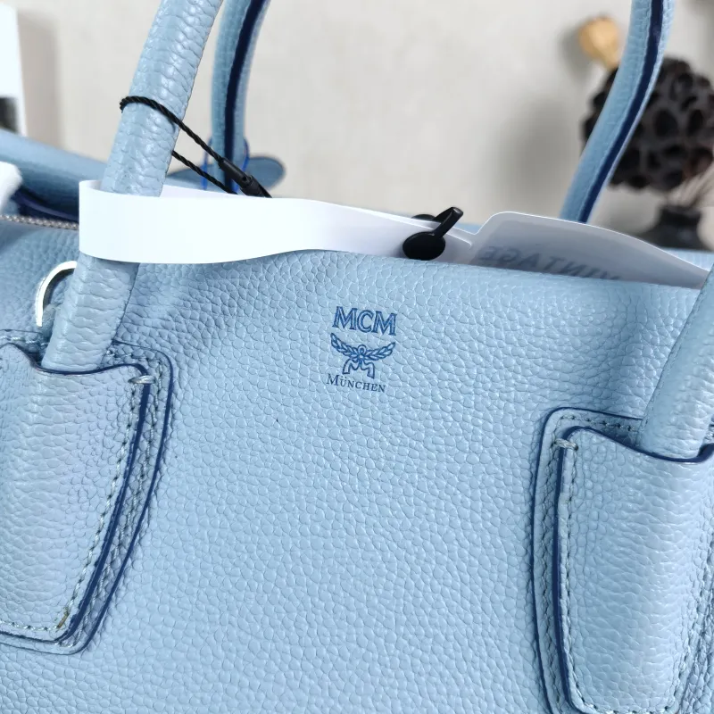 MCM Shoulder Bag Tote Bag Blue Calfskin Large34 × 15 × 22 cm — detail view 11 of 13