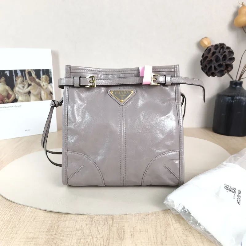 PRADA Shoulder Bag Bonnie Shoulder Bag Grey Waxed Leather Calfskin Mini 19.5 × 7 × 20 cm — cover view 4 of 6