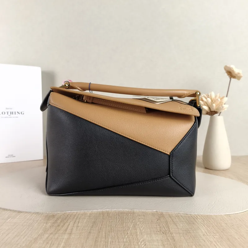 LOEWE Crossbody Bag Puzzle Brown Black CC alfskin Small 24 × 10.5 × 16.5 cm