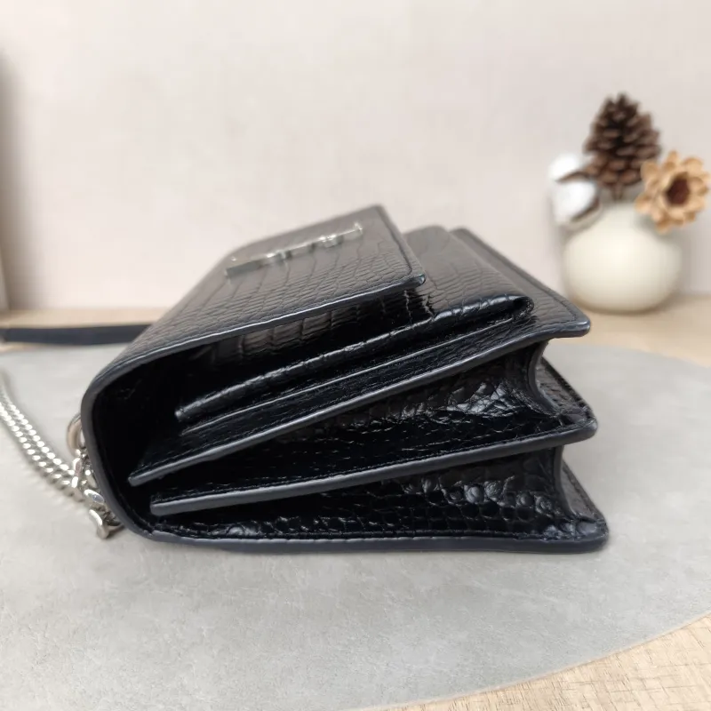 SAINT LAURENT Crossbody Bag SUNSET Black CC alfskin Medium22 × 6.5 × 16 cm Leather Tag — detail view 6 of 16