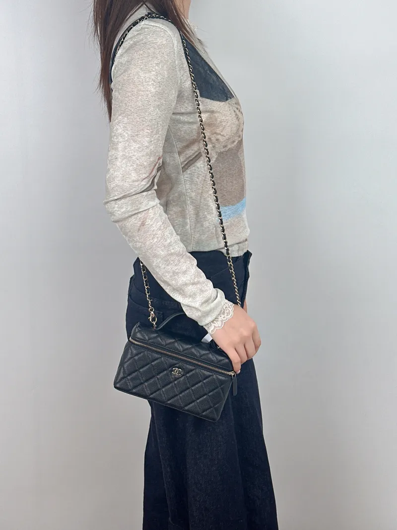 Chanel Crossbody Baglp Box Bag Top Handle Crossbody Bag Black Grained Calfskin 19.5 × 5 × 17 cm — on-model view 1 of 3