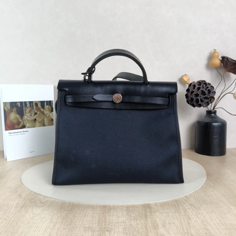 Hermès Crossbody Bag Herbag 3189Black Canvas Medium30.5 × 11 × 25.5 cm