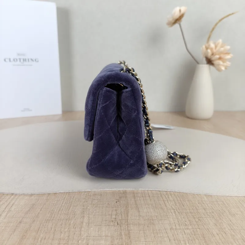 Chanel Crossbody Bag Classic Flap Large Mini CF Mini Blue Velvet mini 20 × 6 × 12 cm — detail view 10 of 13