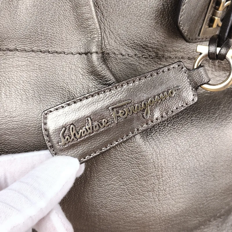 FERRAGAMO Shoulder Bag Shoulder Bag Grey Calfskin One Size 34 × 13 × 34 cm — detail view 7 of 11