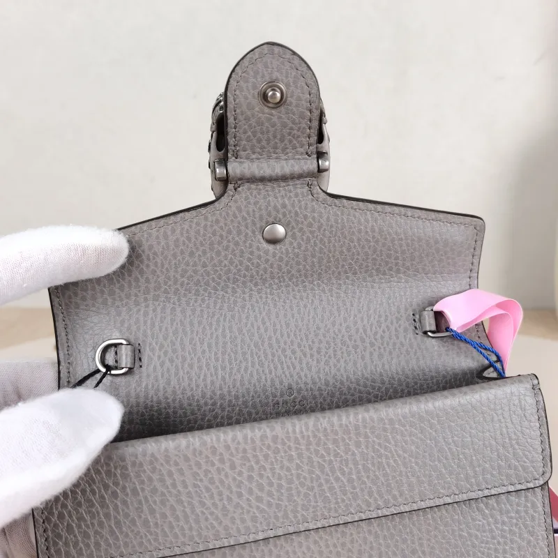 GUCCI Crossbody Bag Dionysus Grey Calfskin Mini 16.5 × 4.5 × 10 cm — detail view 9 of 14