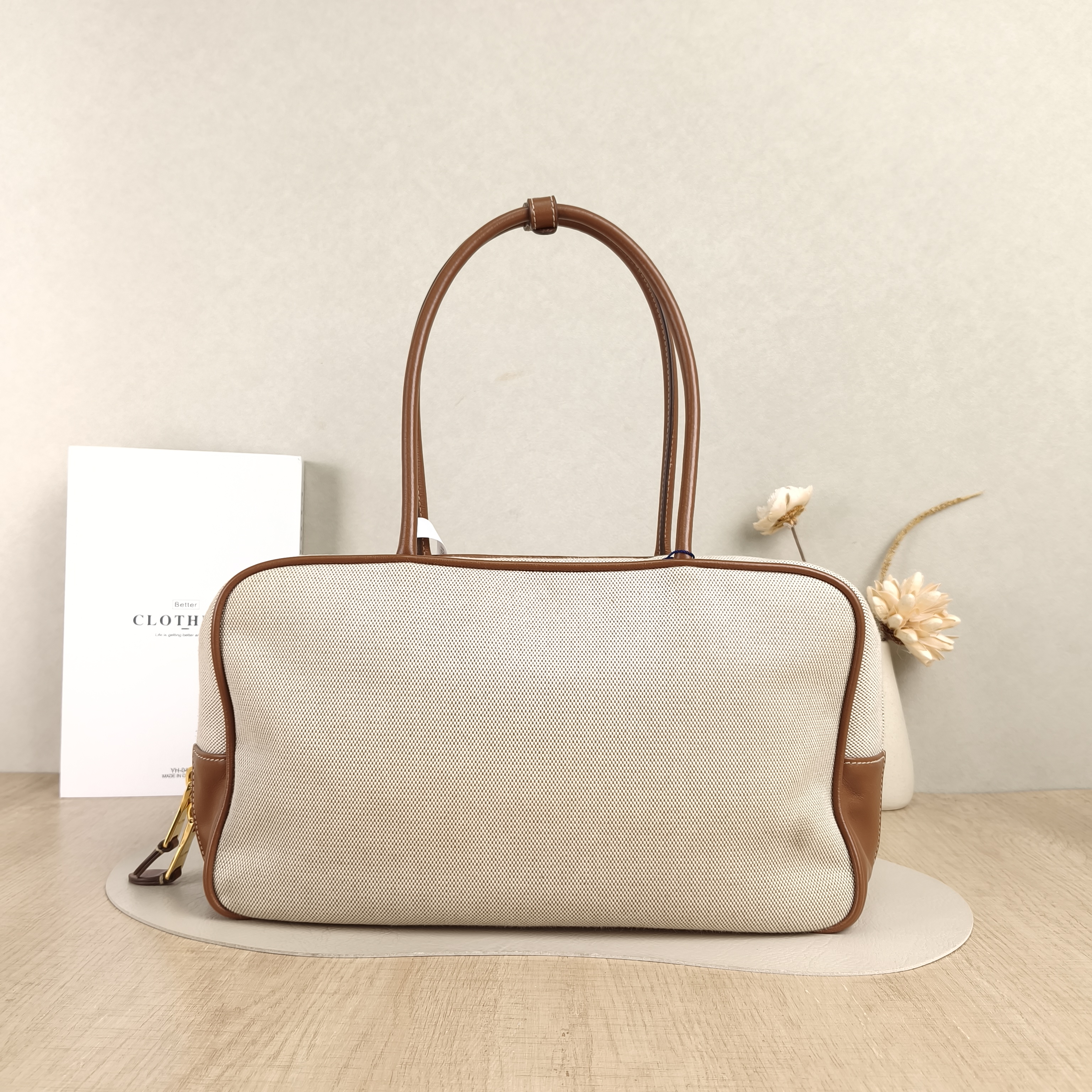 Miumiu Top Handle Bag Beau Brown Canvas · Calfskin Large34 × 10 × 20 cm — cover view 4 of 5
