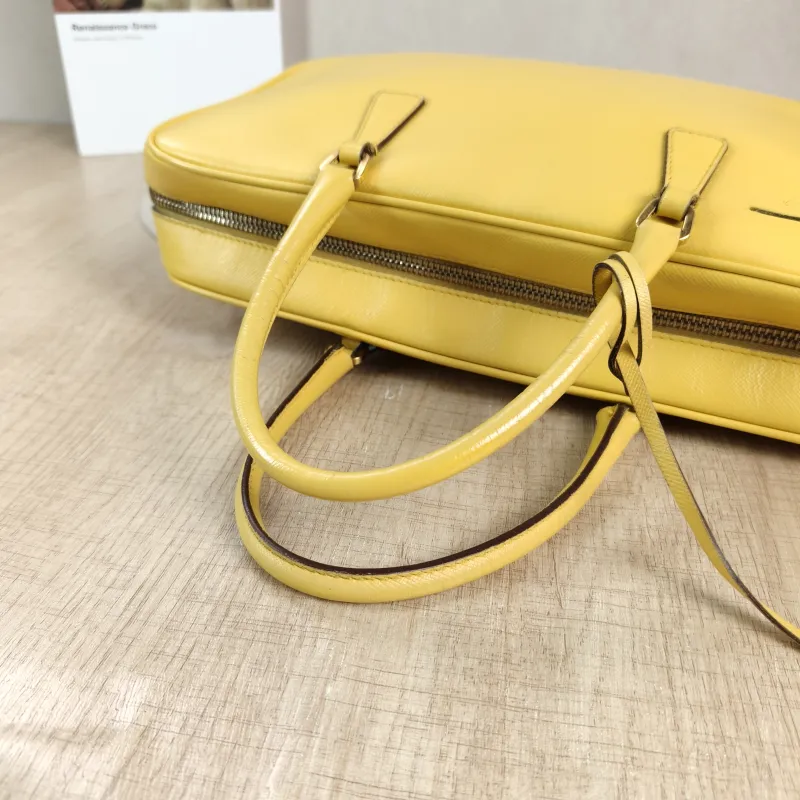 PRADA Top Handle Bag Vintage Yellow Calfskin One Size 28 × 6 × 17 cm — detail view 11 of 11
