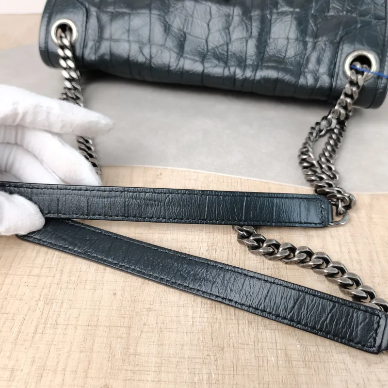 SAINT LAURENT Crossbody Bag Niki D Green Calfskin Medium 28 × 8.5 × 20 cm — detail view 8 of 11
