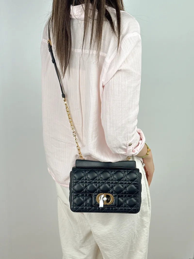 DIOR Shoulder Bag Jolie Top Handle Pearl Crossbody Bag Black Calfskin Small22 × 8 × 14 cm — on-model view 2 of 3