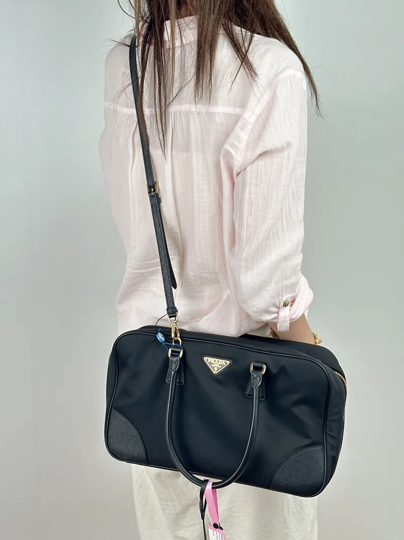 PRADA Top Handle Bag Black Nylon One Size 35 × 9 × 21 cm — on-model view 2 of 2