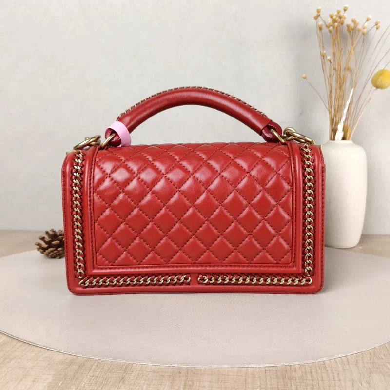 Chanel Crossbody Bag Le Boy​ Red Lambskin Medium 25 × 9 × 15 cm 24 — cover view 3 of 5
