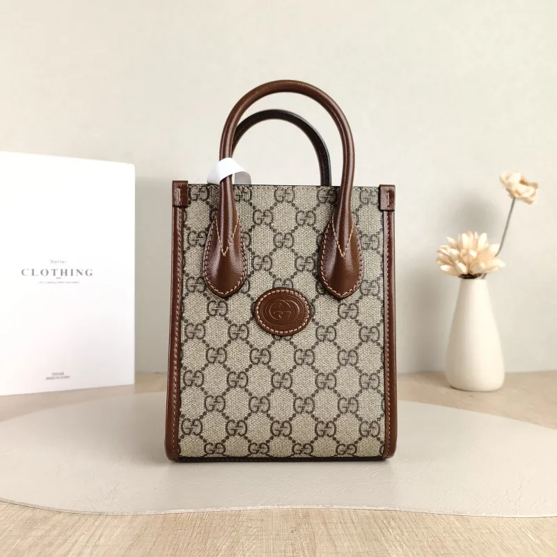 GUCCI Crossbody Bag GG Retro Collection Tote Bag Brown PVC Mini 16 × 7 × 20 cm