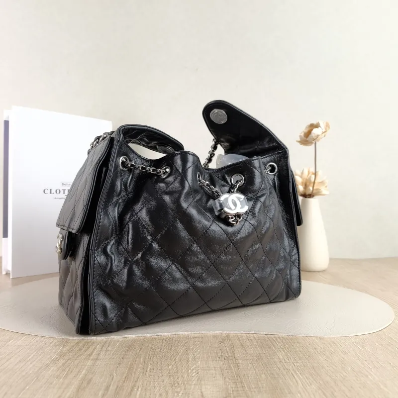 Chanel Shoulder Bag 25Bag Black Waxed Leather Calfskin Small 26 × 14 × 30 cm — cover view 4 of 5