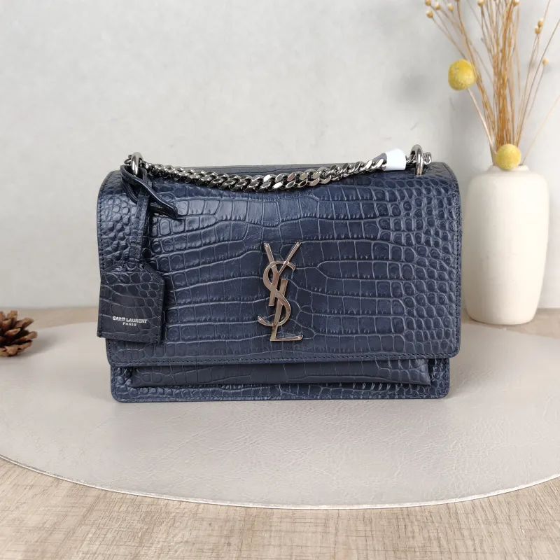 SAINT LAURENT Crossbody Bag SUNSET Grey Calfskin Medium 22 × 6.5 × 16 cm