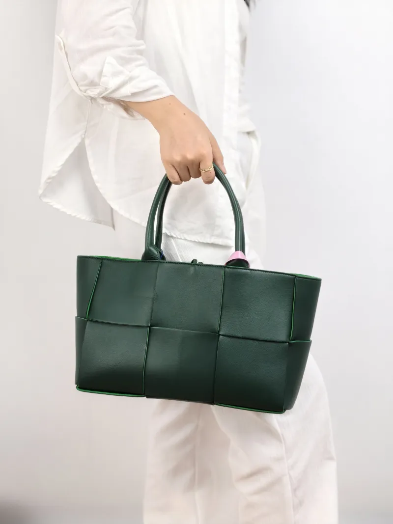 Bottega Veneta Top Handle Bag Arco Woven Tote Bag Green Lambskin Small 30 × 11.5 × 20 cm — on-model view 2 of 2