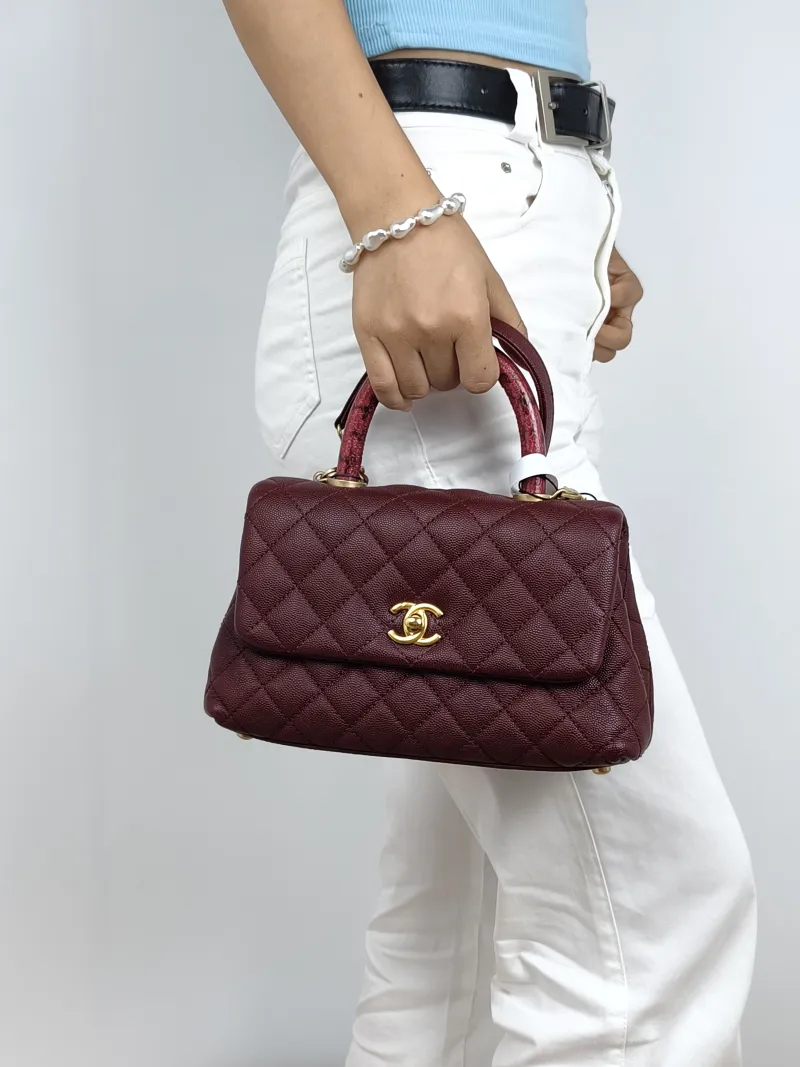 Chanel Crossbody Bag Coco Handle​Burgundy Calfskin Small24 × 10 × 14 cm — on-model view 2 of 2