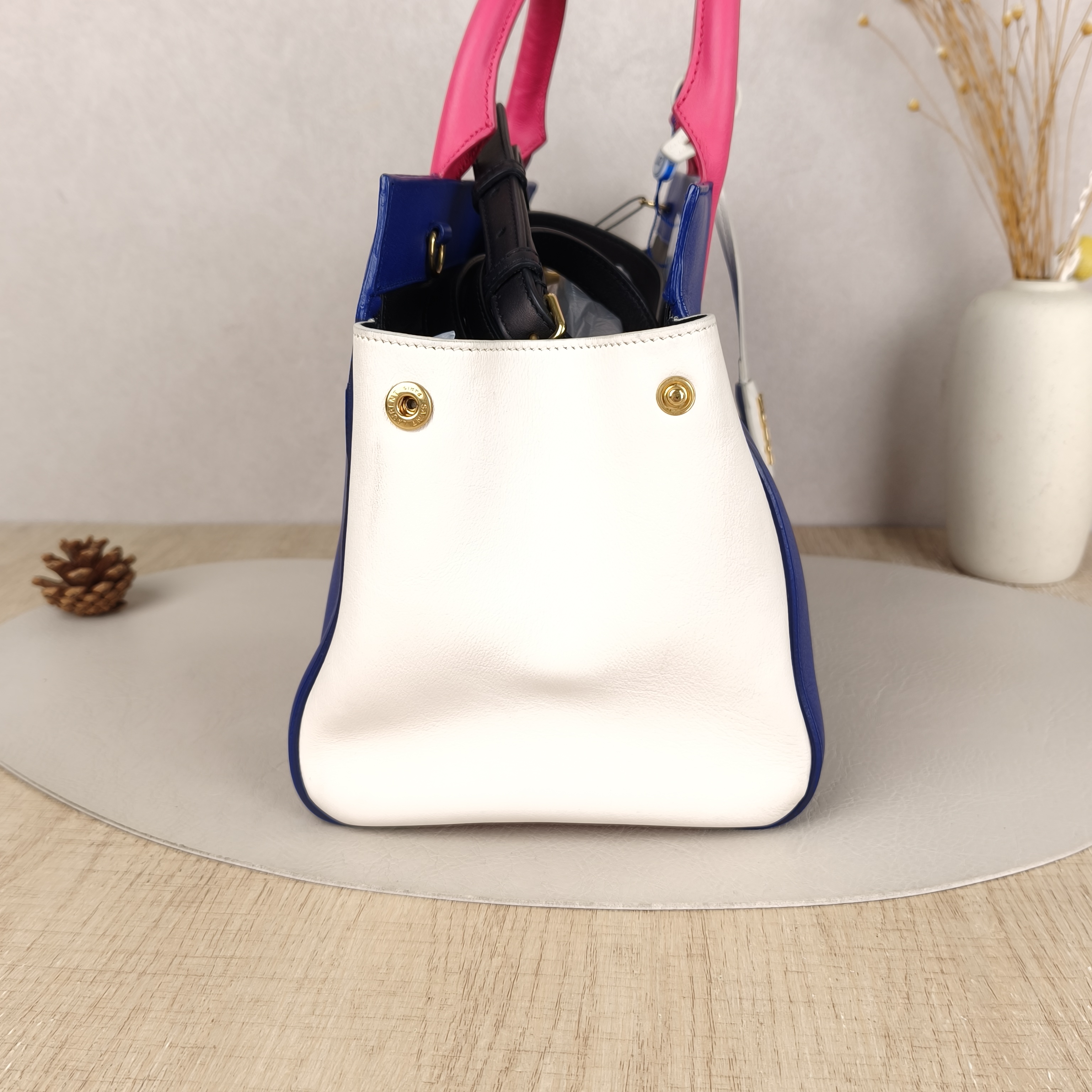SAINT LAURENT Top Handle Bag Crossbody Bag Blue White Red Calfskin One Size32 × 15 × 20 cm — cover view 8 of 8