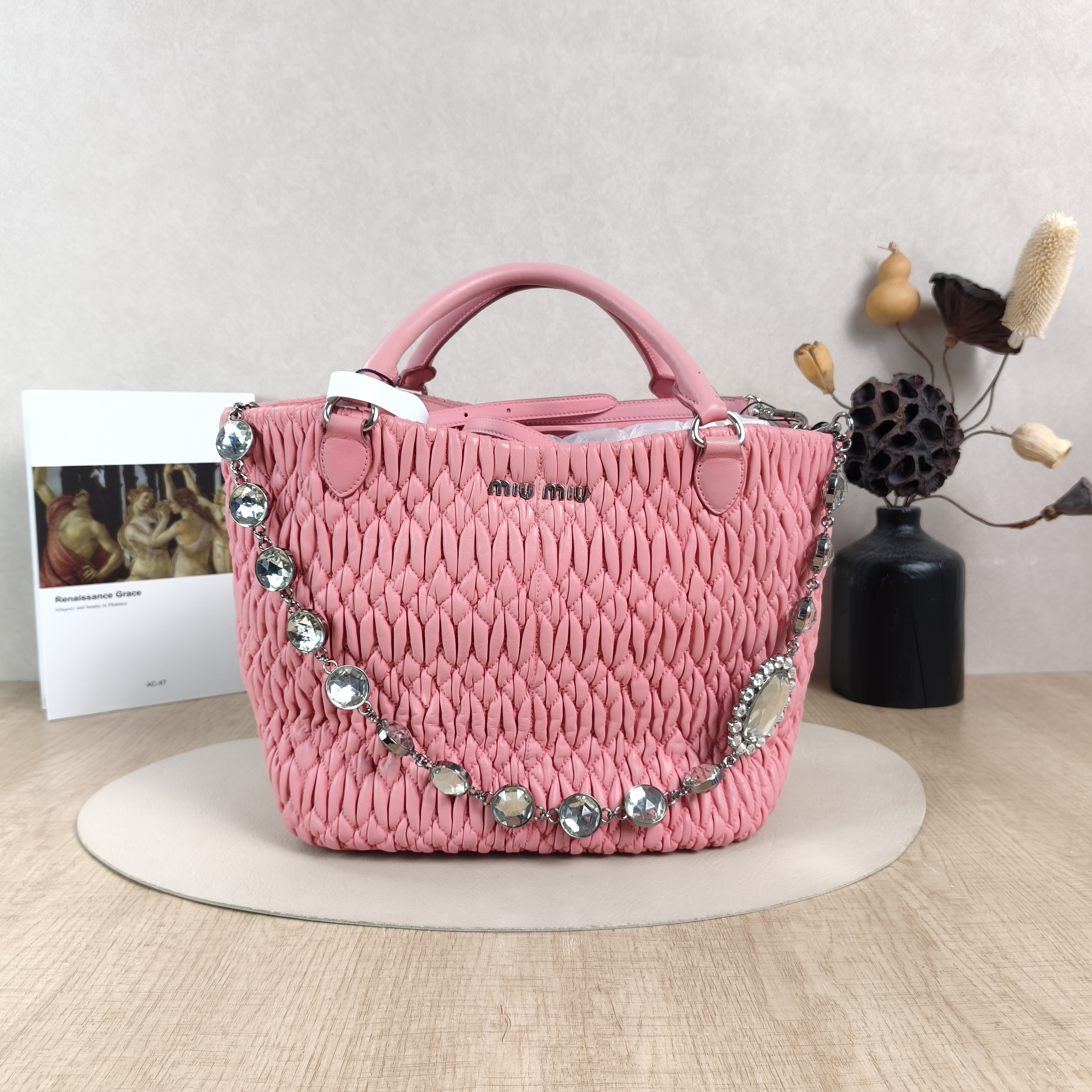 Miumiu Crossbody Bag Tote Bag Pink Lambskin One Size24 × 14 × 23 cm