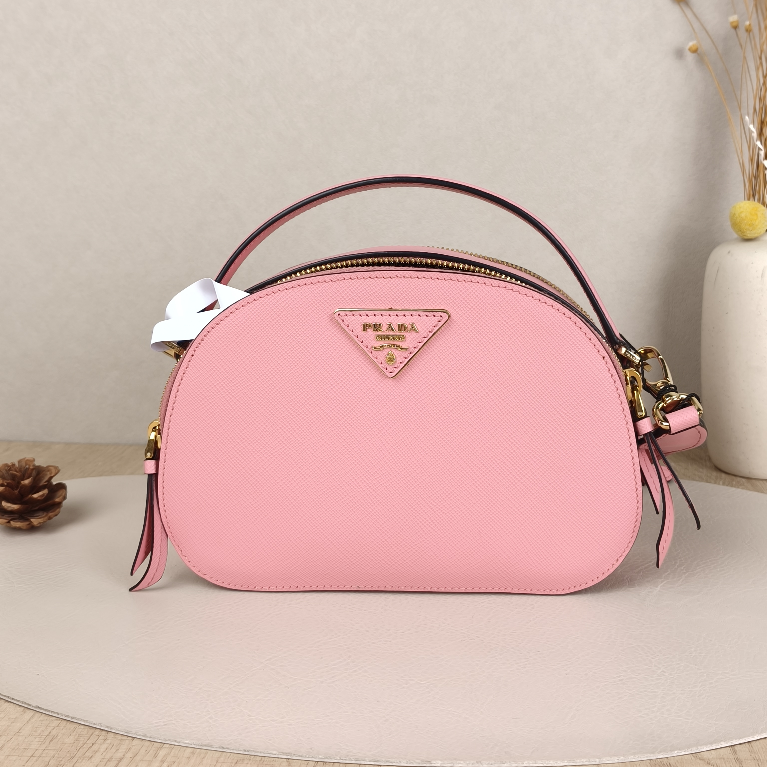 PRADA Crossbody Bag Crossbody Bag Clutch Pink Calfskin 21 × 6 × 14 cm