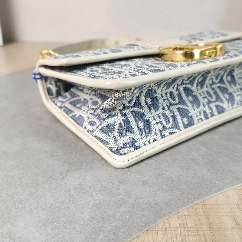 DIOR Crossbody Bag 30 Montaigne East-West 30 Blue Beige Calfskin，Canvas Small 21 × 6 × 12 cm — detail view 6 of 11