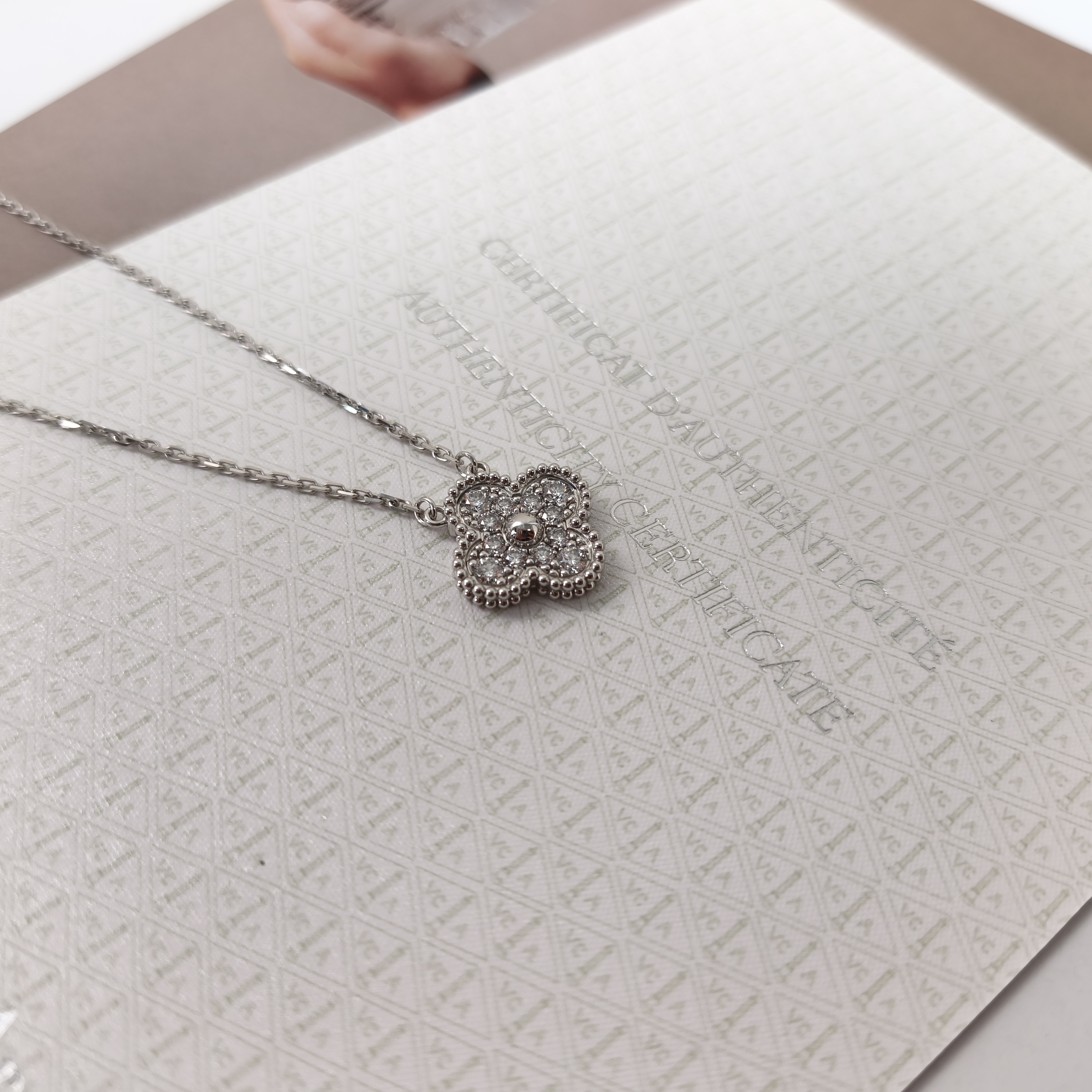 Van Cleef & Arpels Alhambra Alhambra Collection Pavé Diamond Necklace White Gold18KW hite Gold Diamond Vintage Small42cm — cover view 2 of 11