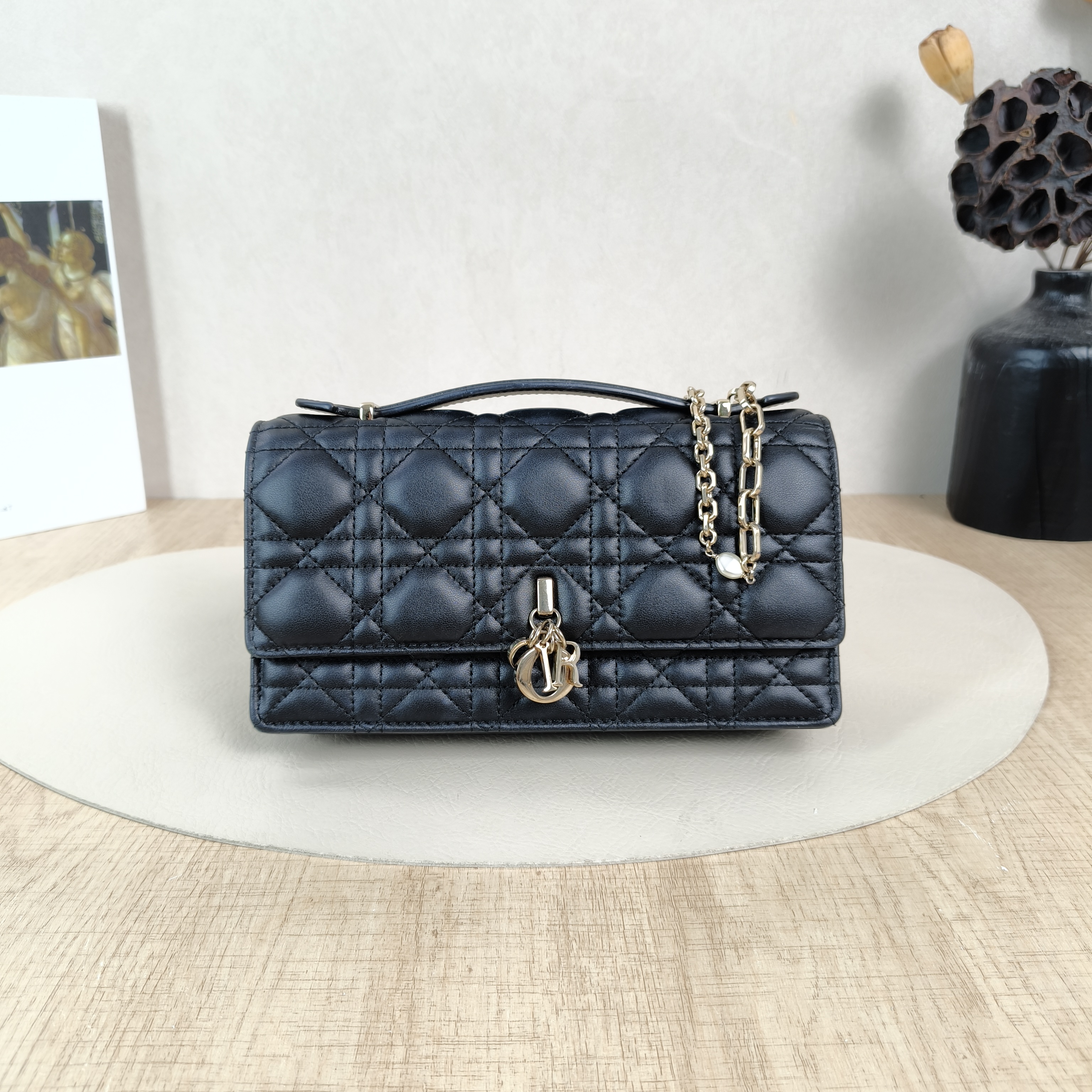 DIOR Crossbody Bag My Chain Bag Black Lambskinmini21 × 4.5 × 11.5 cm
