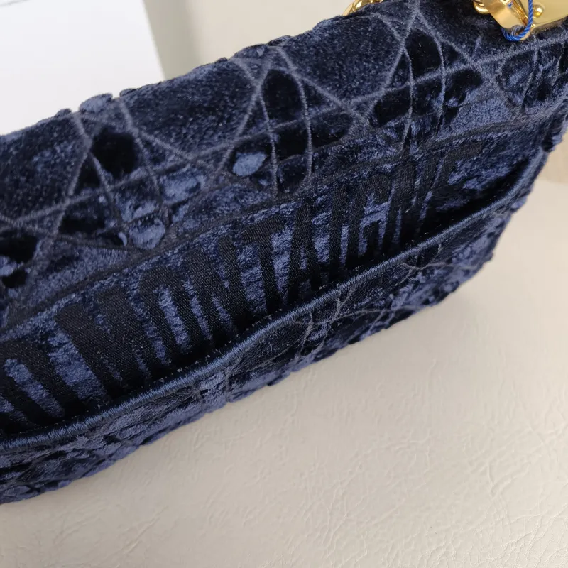 DIOR Crossbody Bag Caro Chain Bag Blue Velvet Medium 25.5 × 9 × 15.5 cm — detail view 6 of 12
