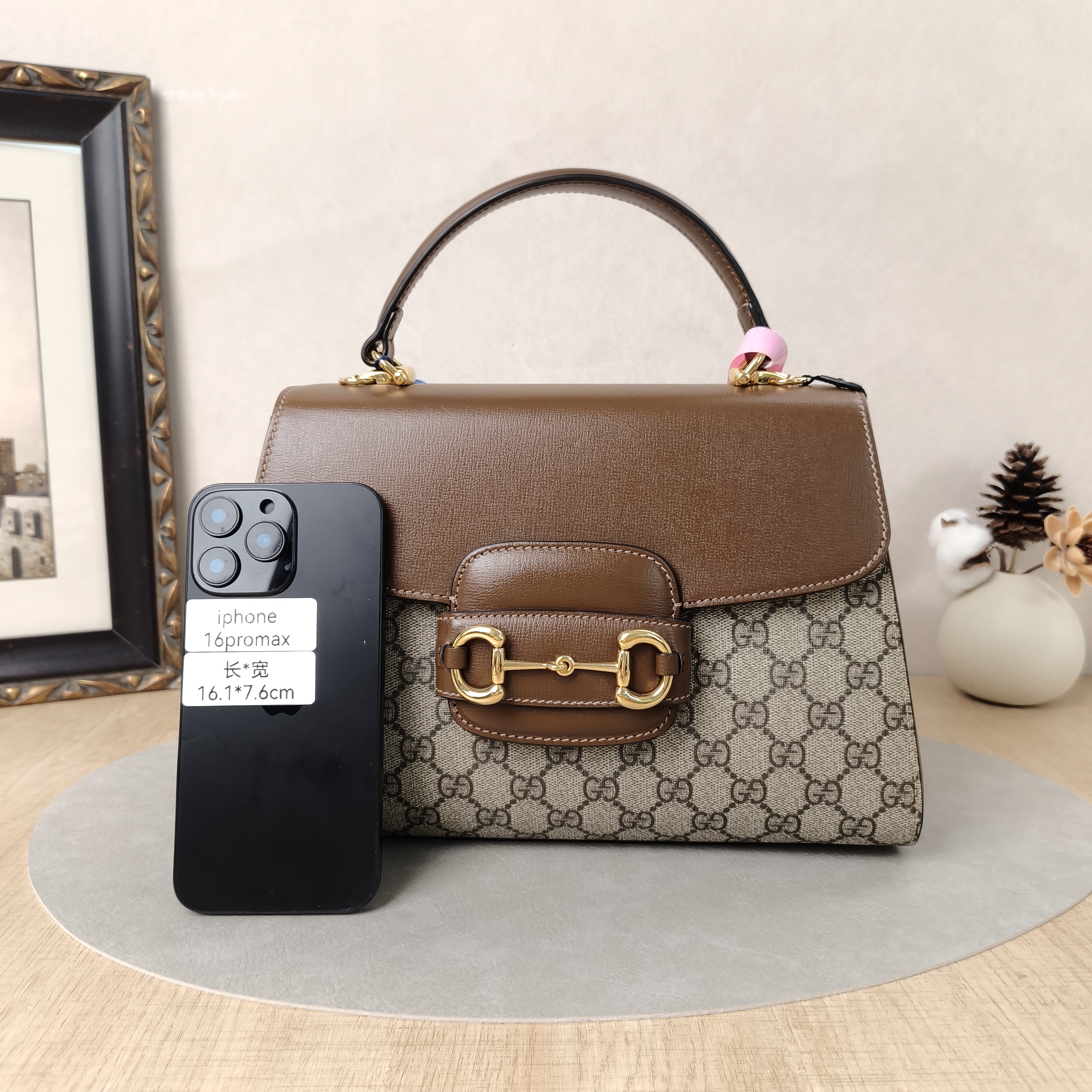 GUCCI Top Handle Bag Horsebit 1955Collection Top Handle Bag Monogram PVC Medium29 × 13 × 20 cm — cover view 6 of 6