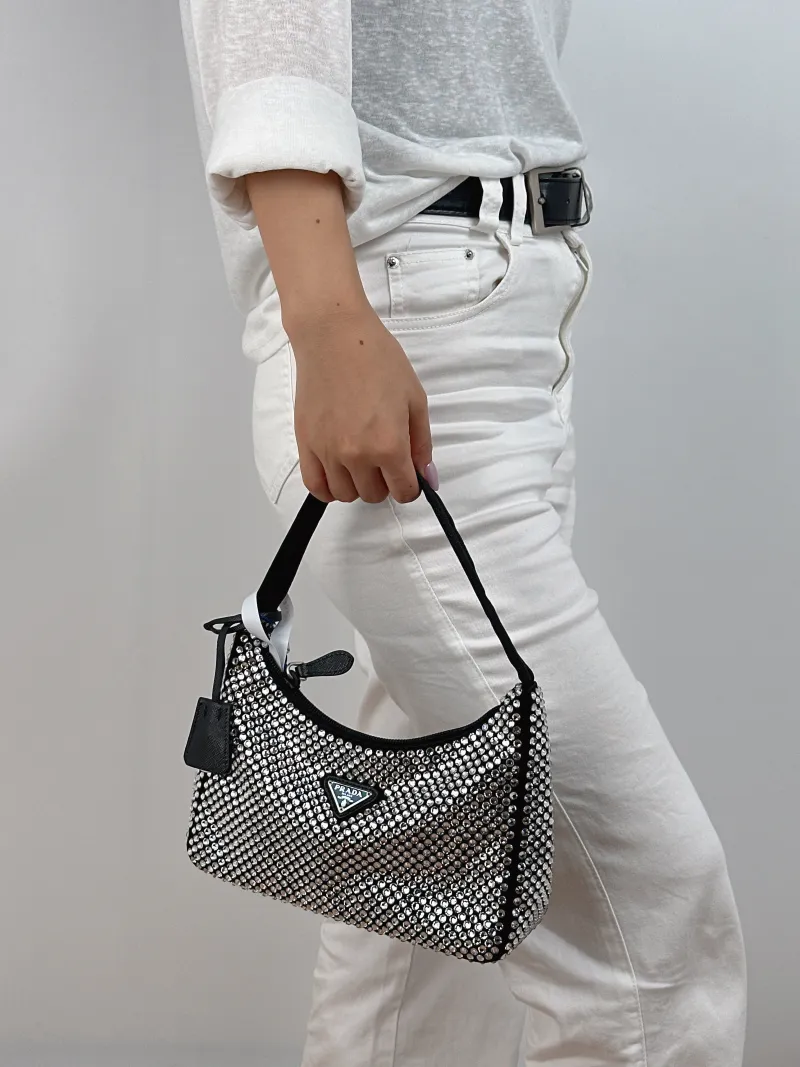 PRADA Shoulder Bag Re-Edition 2000 Hobo Black Mini 22 × 6 × 17 cm — on-model view 2 of 2