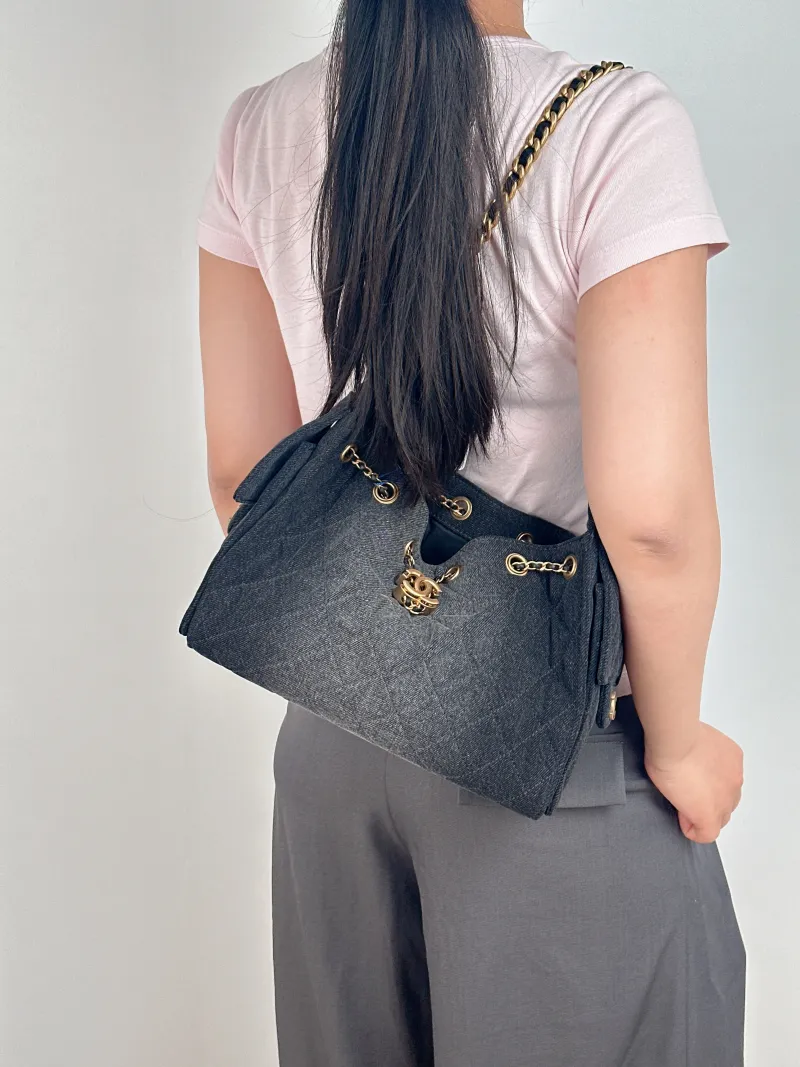 Chanel Shoulder Bag 25Bag Grey Small 26 × 14 × 30 cm — on-model view 2 of 2