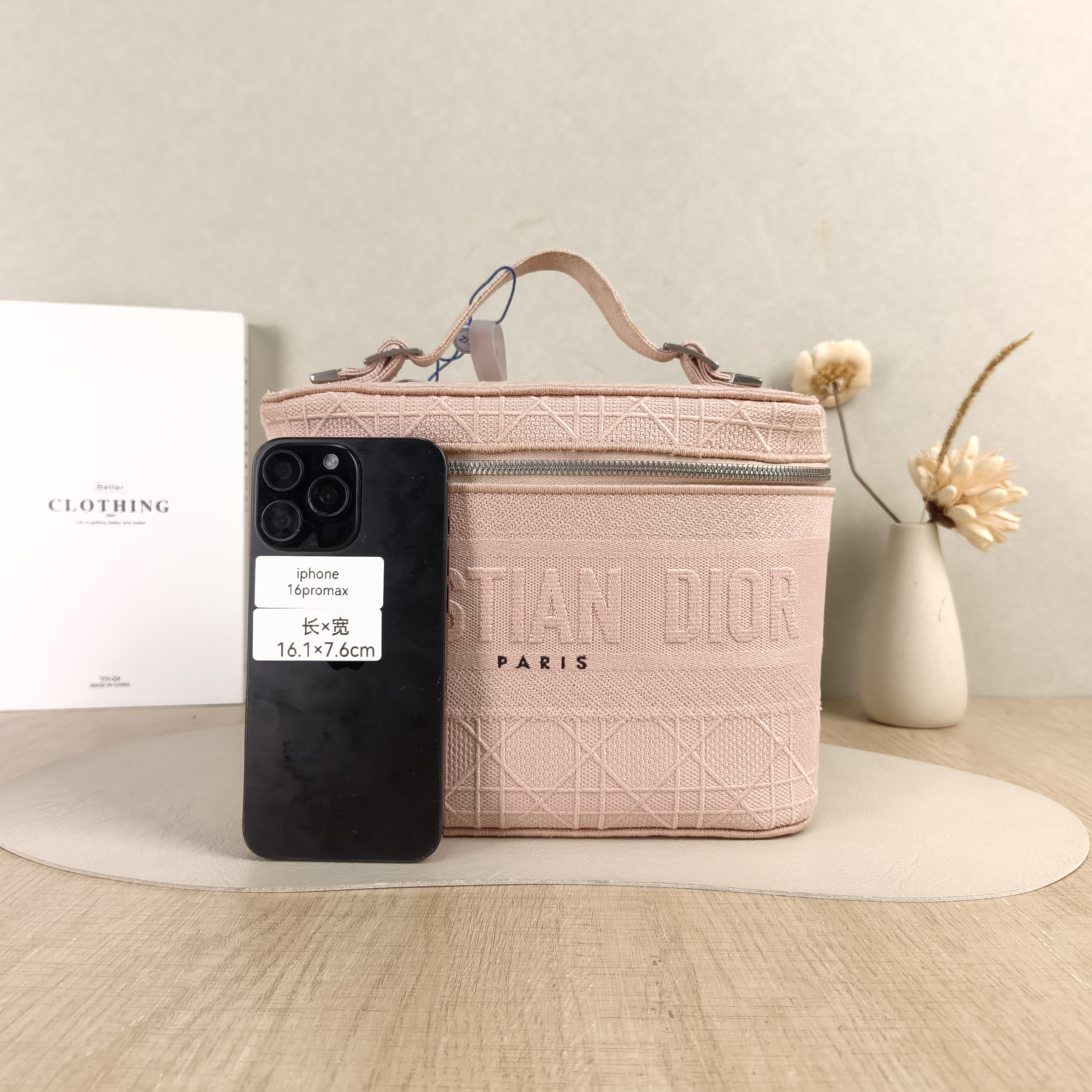 DIOR Top Handle Bag Travel Vanity Cosmetic Bag Pink Canvas Medium24.5 × 13.5 × 17 cm — cover view 2 of 5