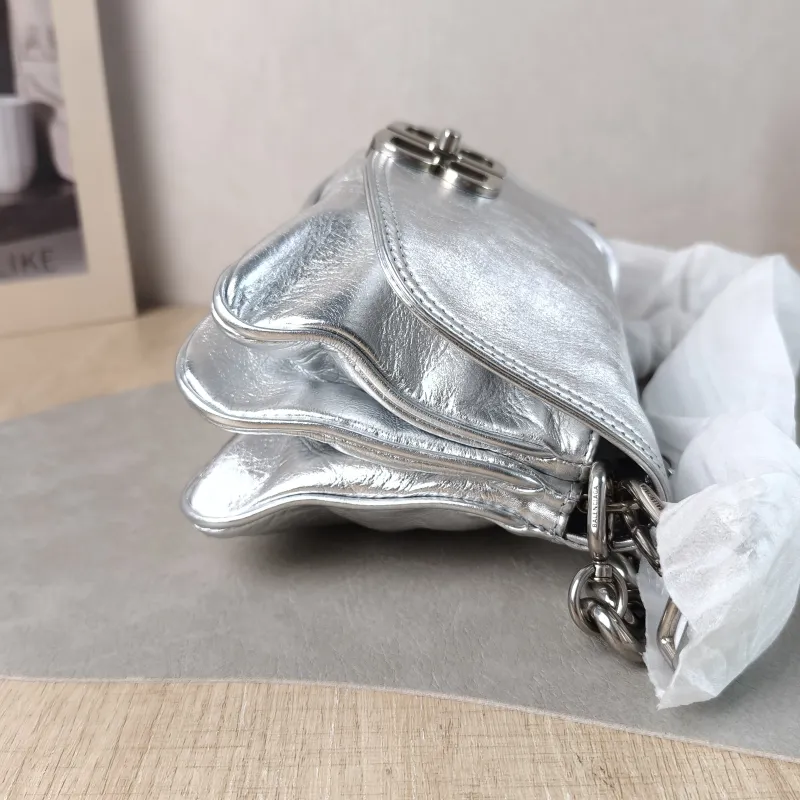 BALENCIAGA Crossbody Bagsoft bb Crossbody Bag Silver Calfskin 23.5 × 3 × 13.5 cm — detail view 11 of 13