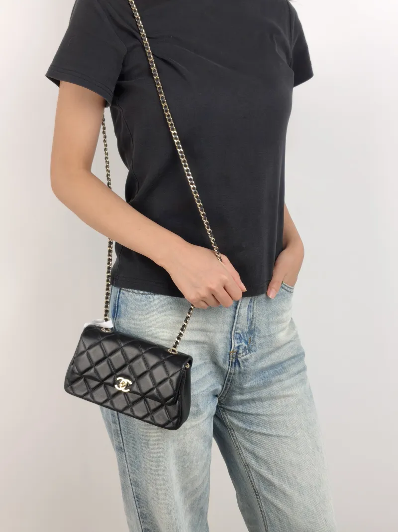 Chanel Crossbody Bag Crossbody Bag Black Lambskin One Size 19 × 4 × 11 cm — on-model view 2 of 2