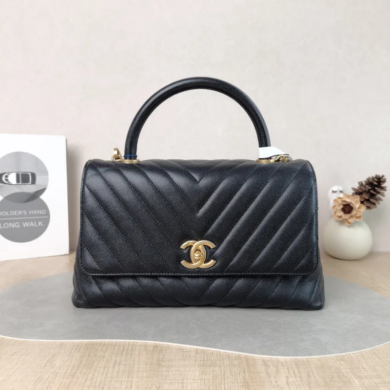 Chanel Top Handle Bag Coco Handle​ Black with Gold-Tone Hardware V Grained Calfskin Medium 29 × 12 × 18 cm 26