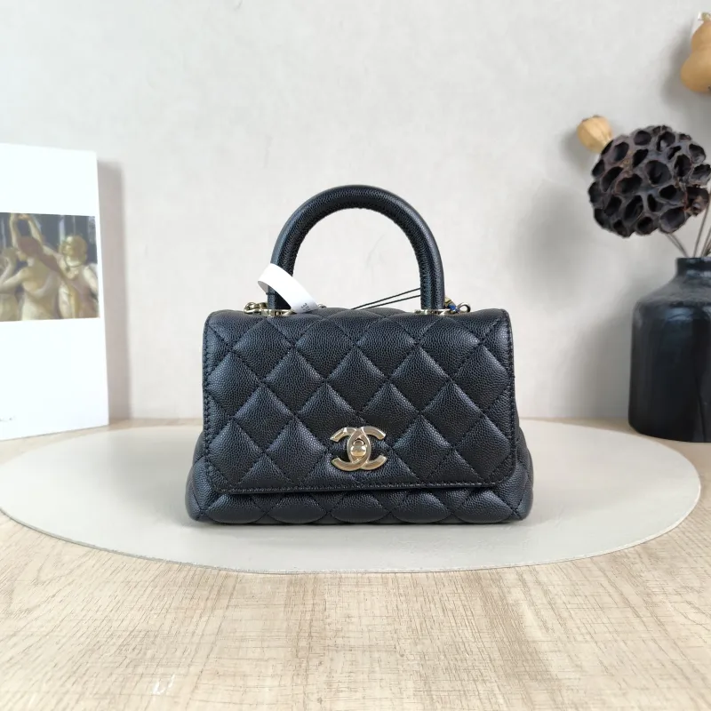 Chanel Top Handle Bag Coco Handle​Black Grained Calfskinmini19 × 9 × 13 cm