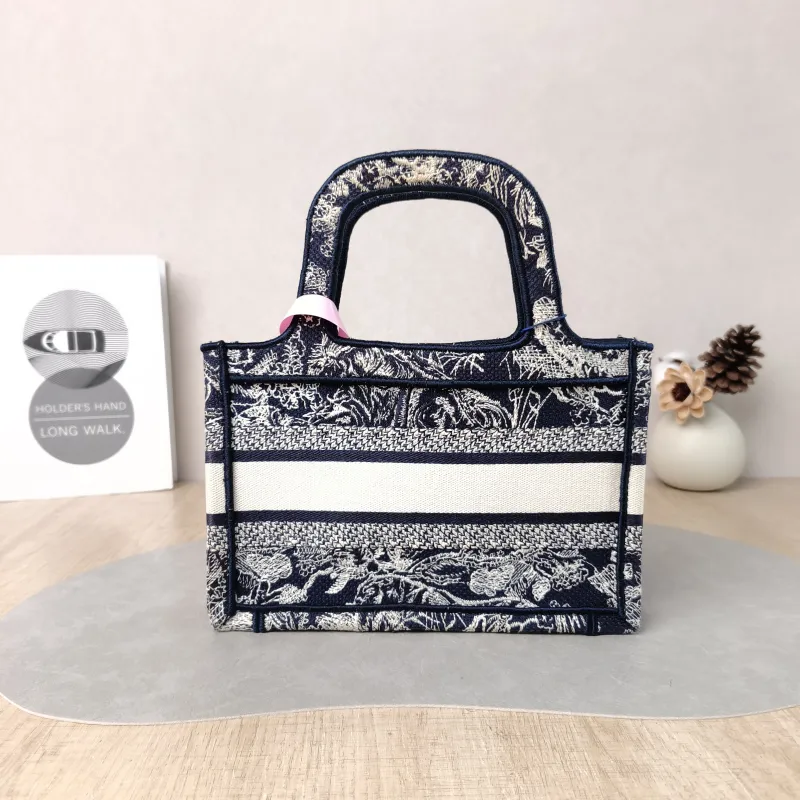 DIOR Top Handle Bag Book Tote Collection · White Blue Canvas Mini 22.5 × 6 × 15 cm — cover view 4 of 5
