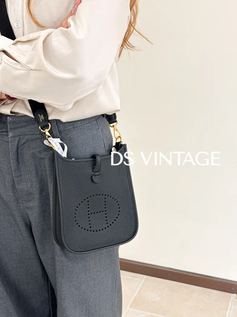Hermès Crossbody Bag Evelyne Mini 16 Mini 16 Black Taurillon Clemence TC Calfskin Mini 17 × 5.5 × 18 cm Y — on-model view 3 of 3