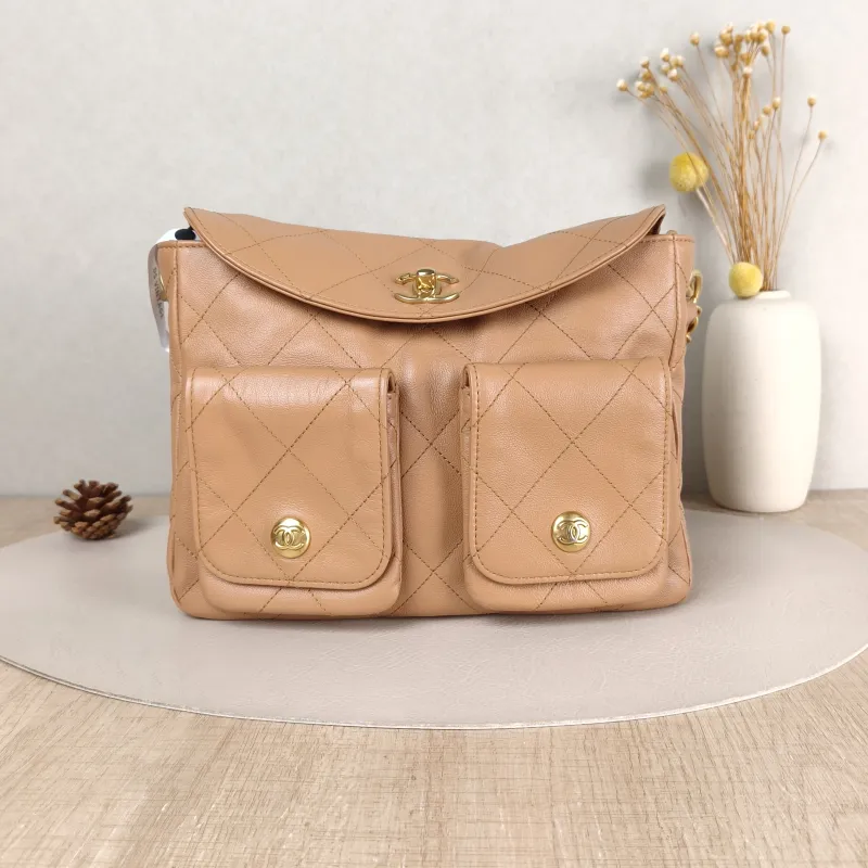 Chanel Shoulder Bag Supple Twins Hobo Calfskin Small 24.5 × 5 × 19 cm