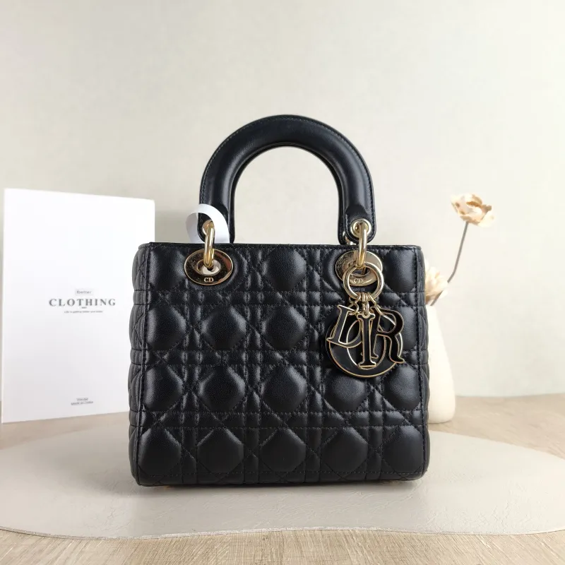 DIOR Top Handle Bag Lady Lady Dior Bag Black SL ambskin Small 20 × 8 × 18 cm
