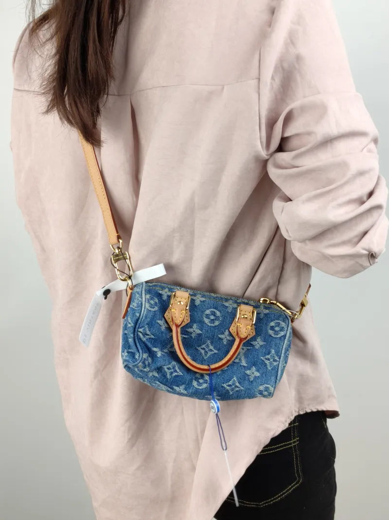 Louis Vuitton Crossbody Bag Speedy Nano Blue Edition nano 16 × 7.5 × 10 cm — on-model view 1 of 2